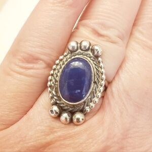 Native American Sterling Silver and Lapis Stone Ring, Size 8, Beautiful Style